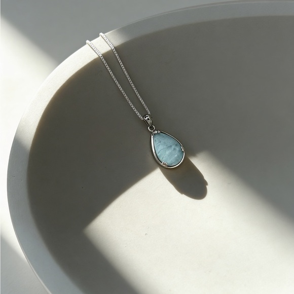 Blue Moon Under Jewelry - 925 Sterling Silver Natural Larimar Teardrop Necklace! NEW!